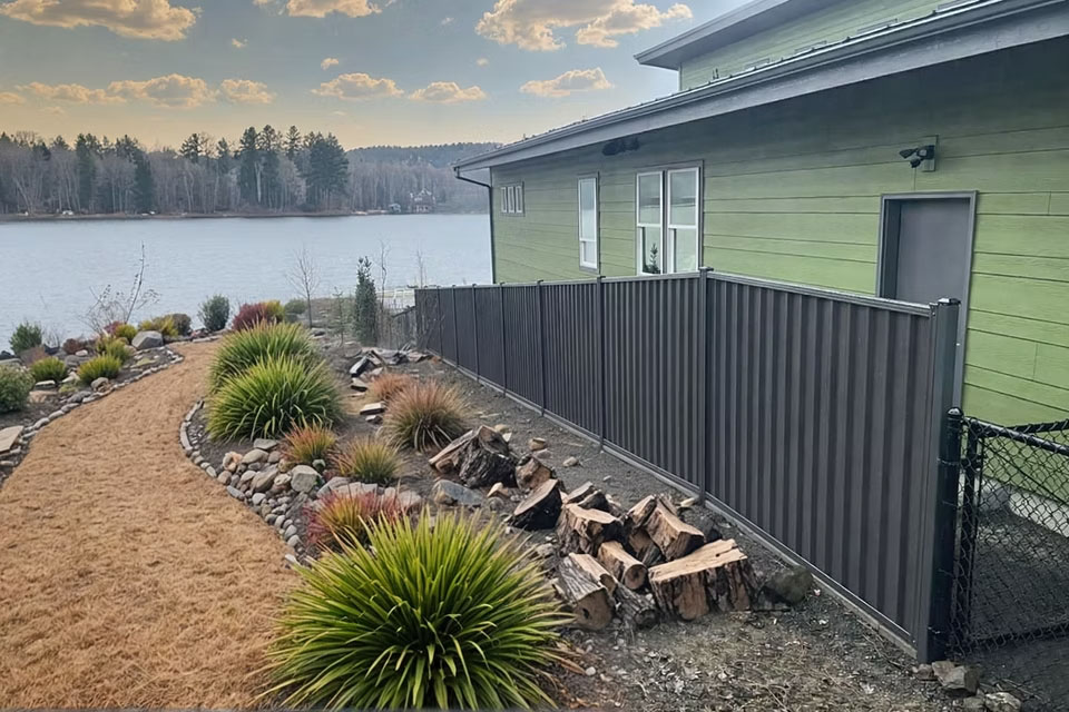 Gray Single Color Steel privacy fence installation